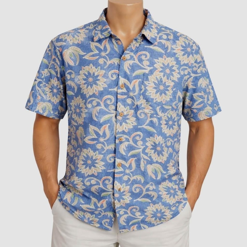 Ocean Pacific‎ Hawaiian Aloha Shirt XL Psychedelic Floral Abstract Reverse Print